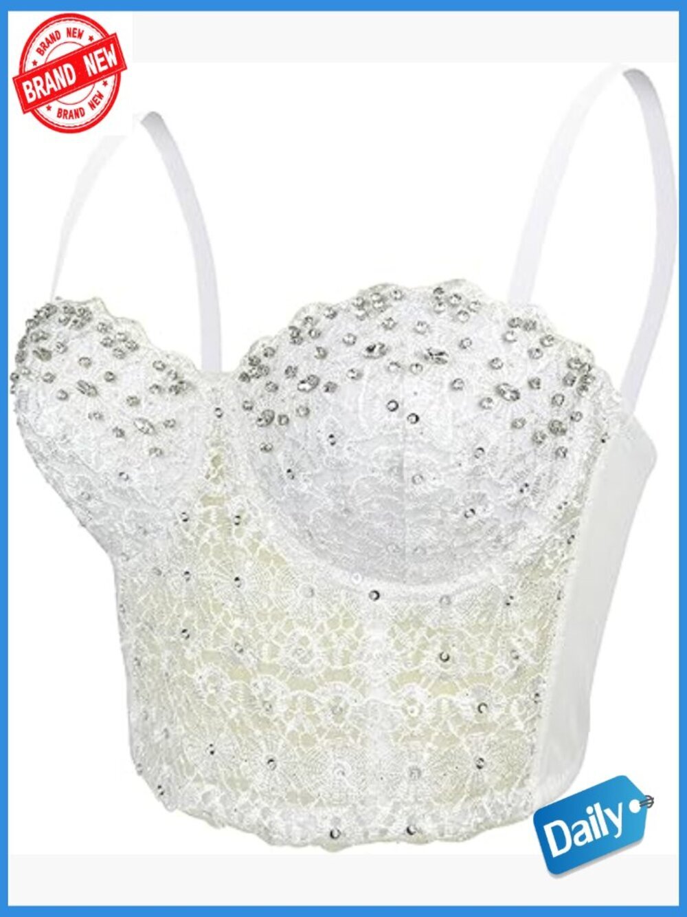 Lace Rhinestone Bustier Corset Crop Top Party Wedding
